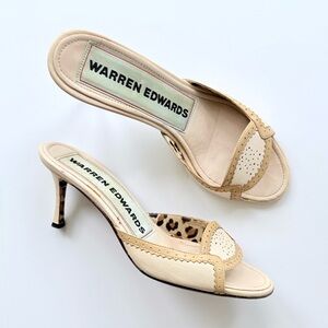 Vintage Handmade in Italy Warren Edwards Spectator Slide Sandals Cream Leather 7